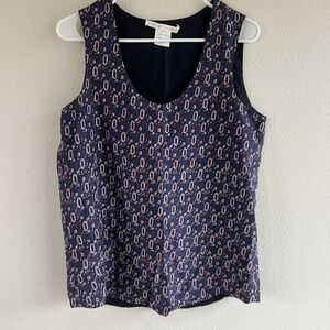 Veronica Beard Silk Cami Shell Women's 4 Tank Printed Top Indigo Blue Red